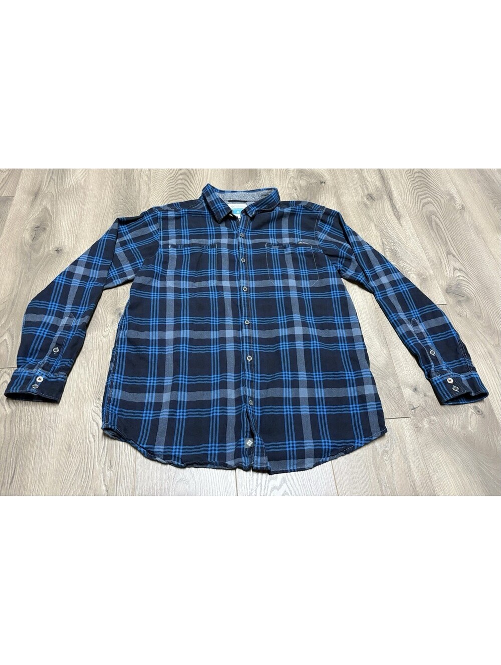 Columbia Flannel Shirt Mens 2XL Blue Checked Long Sleeve Button Up 100% Cotton